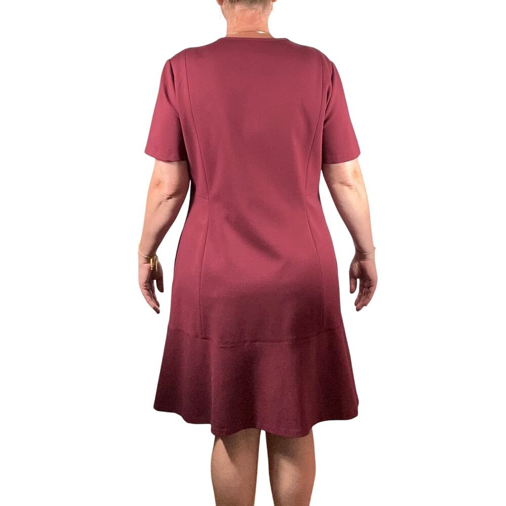Lafayette 148 NY Burgundy A-Line Dress Zip Front Short Sleeve Pockets Size 14/16 - Picture 3 of 16
